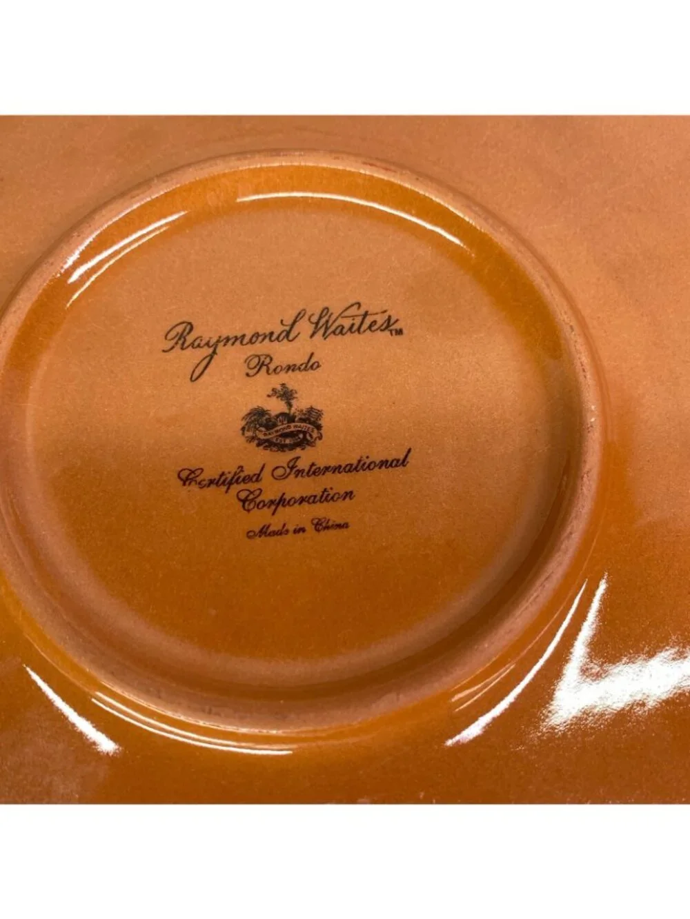 Raymond Waites Certified Intl RONDO Brown Rust Yellow Rings Dinner Plate Set 4